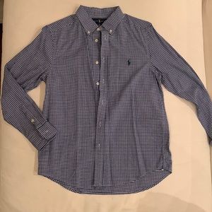 Ralph Lauren. NWOT  boy’s size 14-16 button down. Blue and white gingham